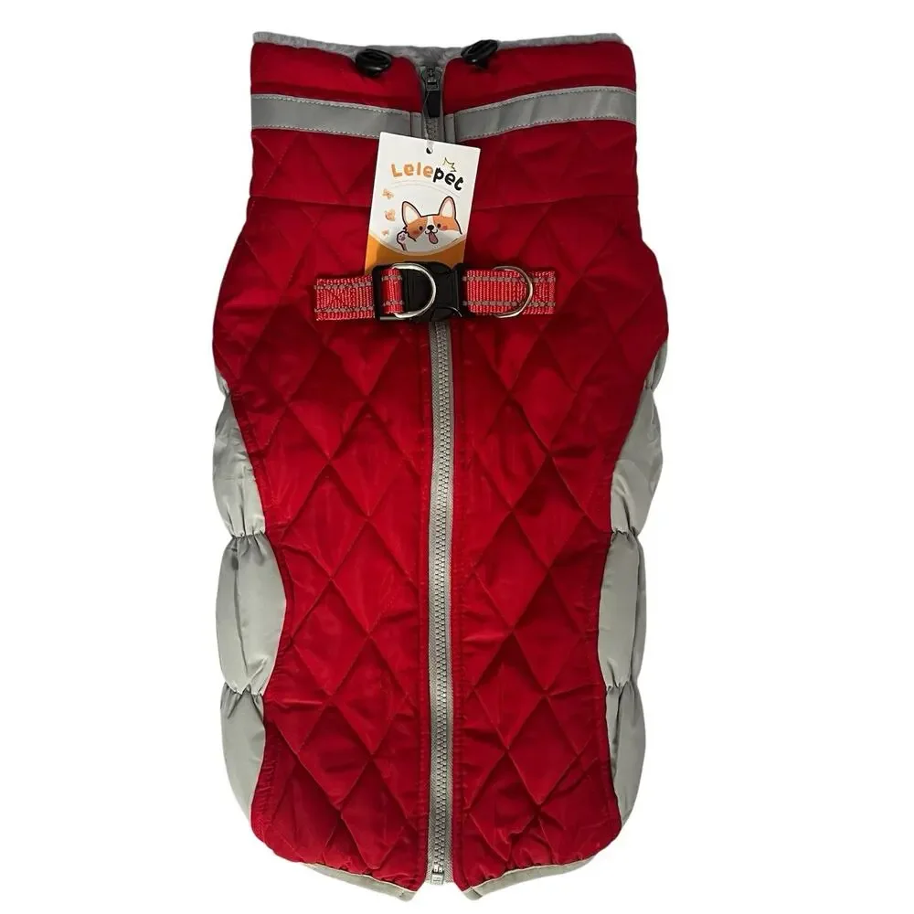 Lelepet Warm Dog Pet Winter Coat Snow Cold Weather Reflect Fleece Fur Red Gray L